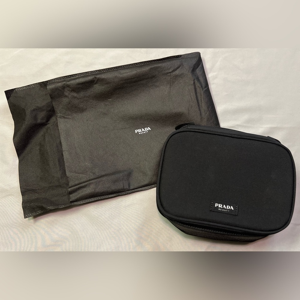 Prada Black Nylon Cosmetic Pouch Toiletry Case w/ Dust Bag